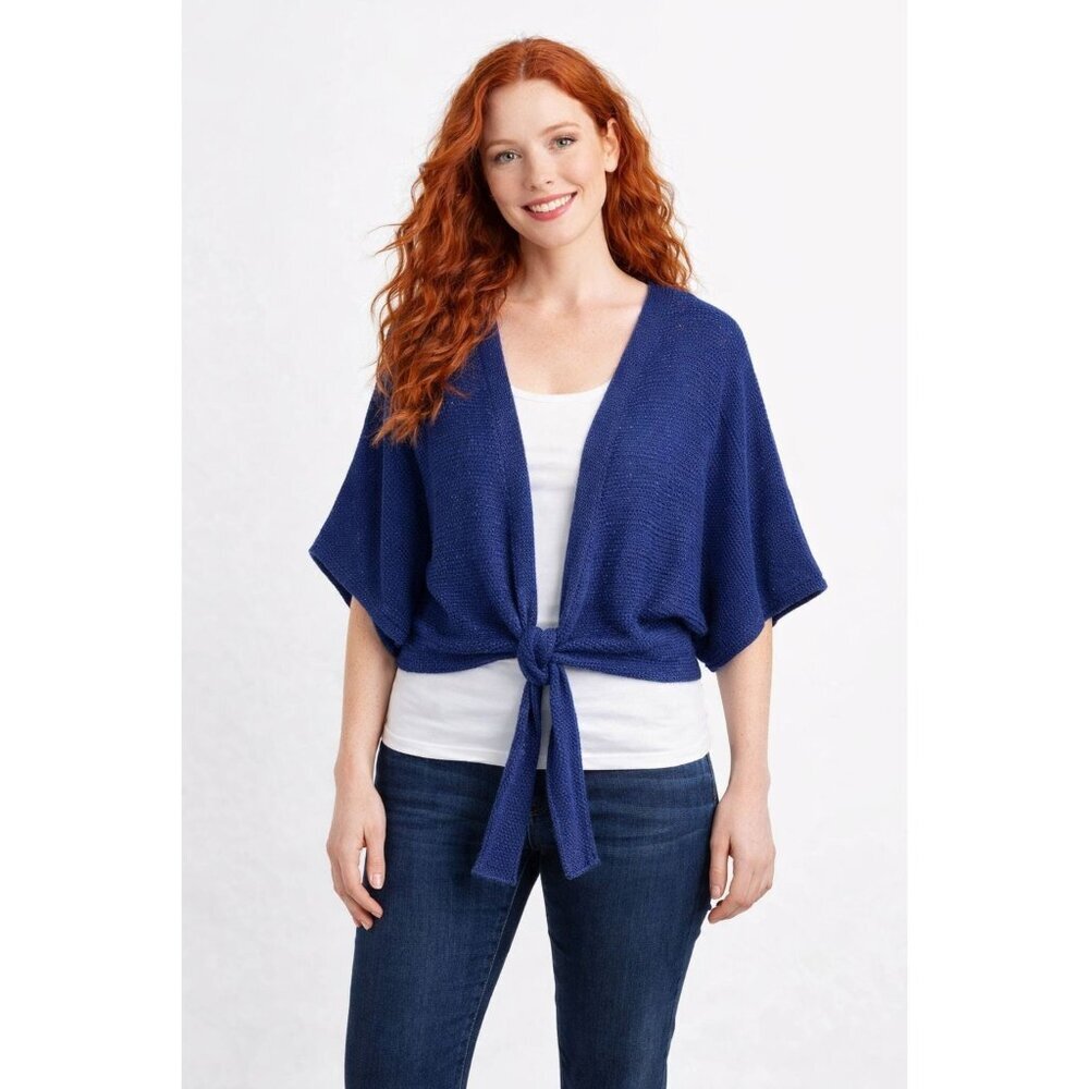 Joseph A NWT Women Knit Cropped Cardigan Tie Front Short Sleeve Blue M